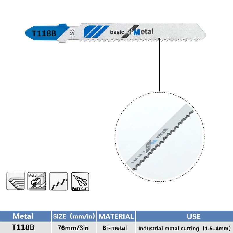 TAROSE 10-Piece T118B 3 Inch 12 TPI Assorted T-Shank Jig Saw Blades Set for Cutting Metal - Image 4